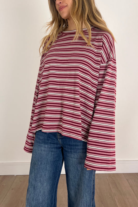 Burgundy Stripe Long-sleeve Tee