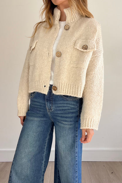 Chunky Knit Crop Cardigan in Cream