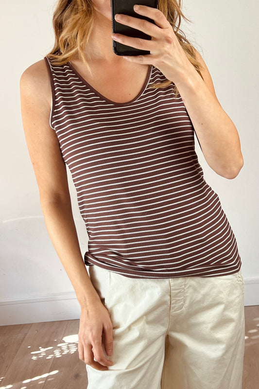 Scoop Neck Stripe Ribbed Vest