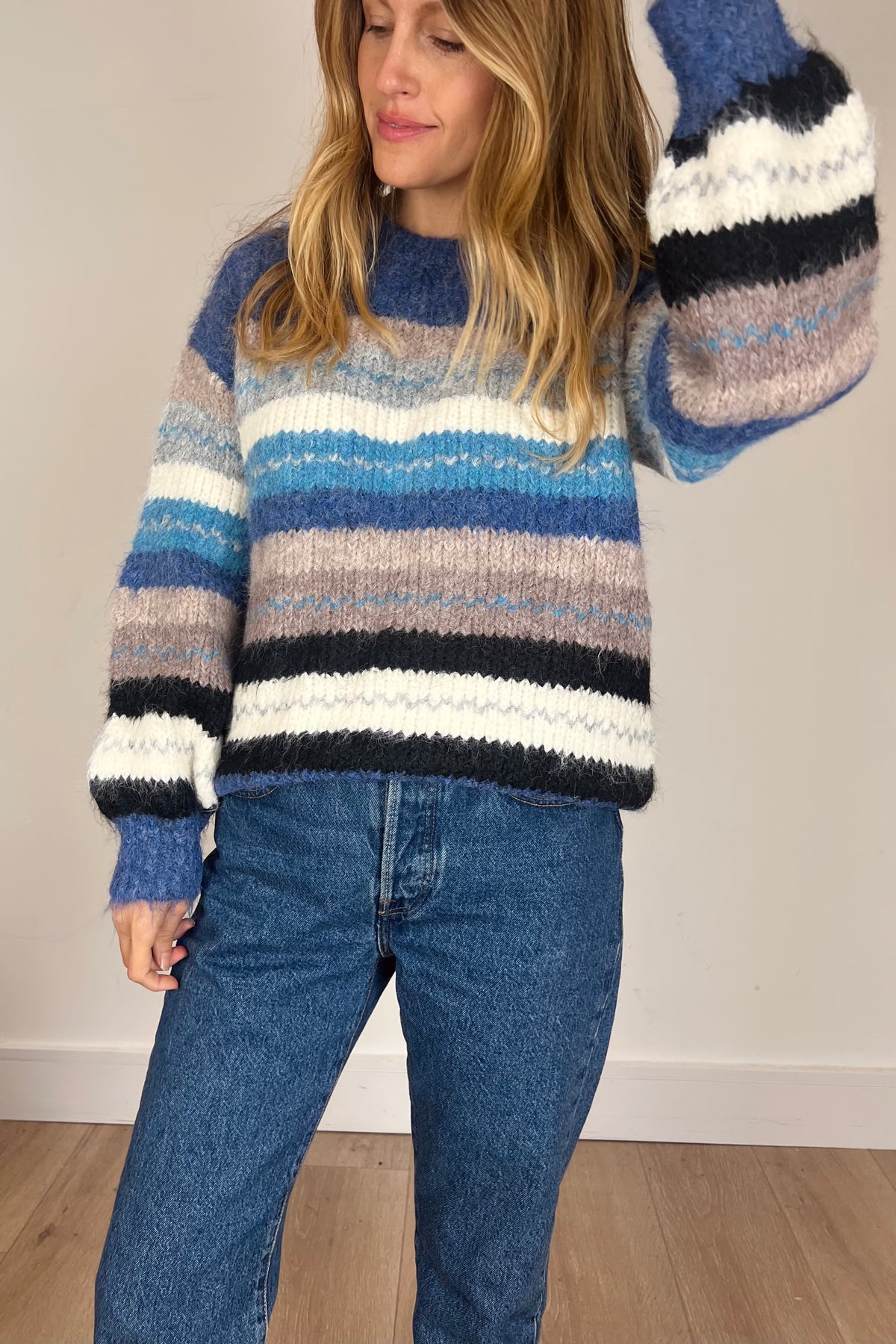 Soft Fluffy Blue Stripe Jumper