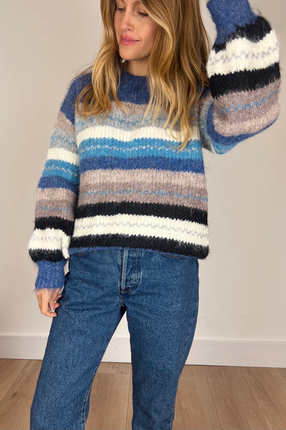Soft Fluffy Blue Stripe Jumper