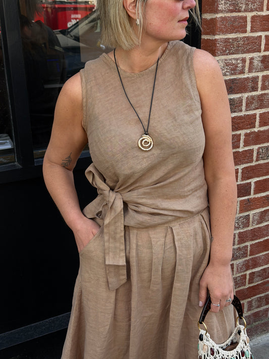 Linen tie front top