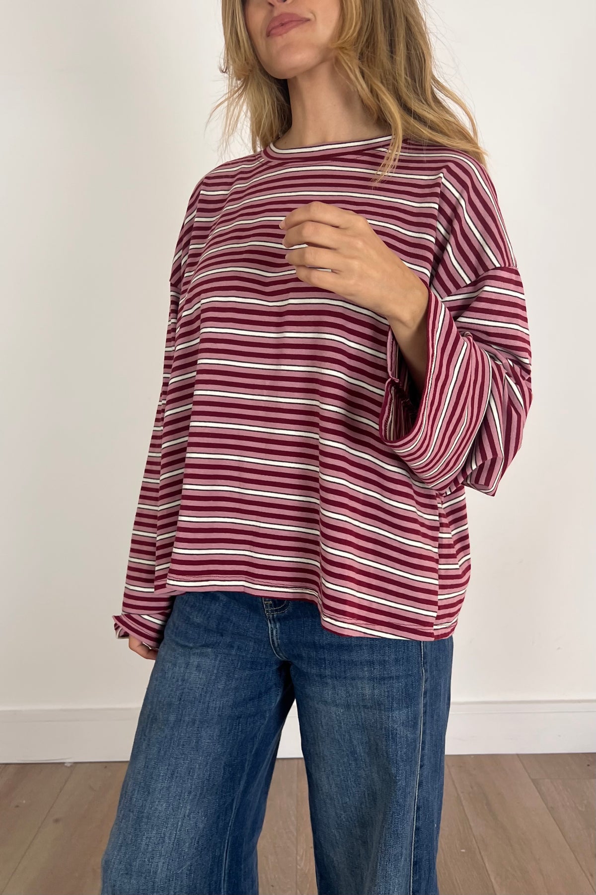 Burgundy Stripe Long-sleeve Tee