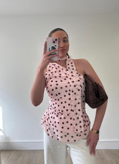 Scarf detail polka dot top