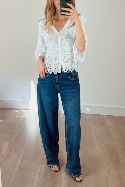 Crochet Detail Crop Cardigan