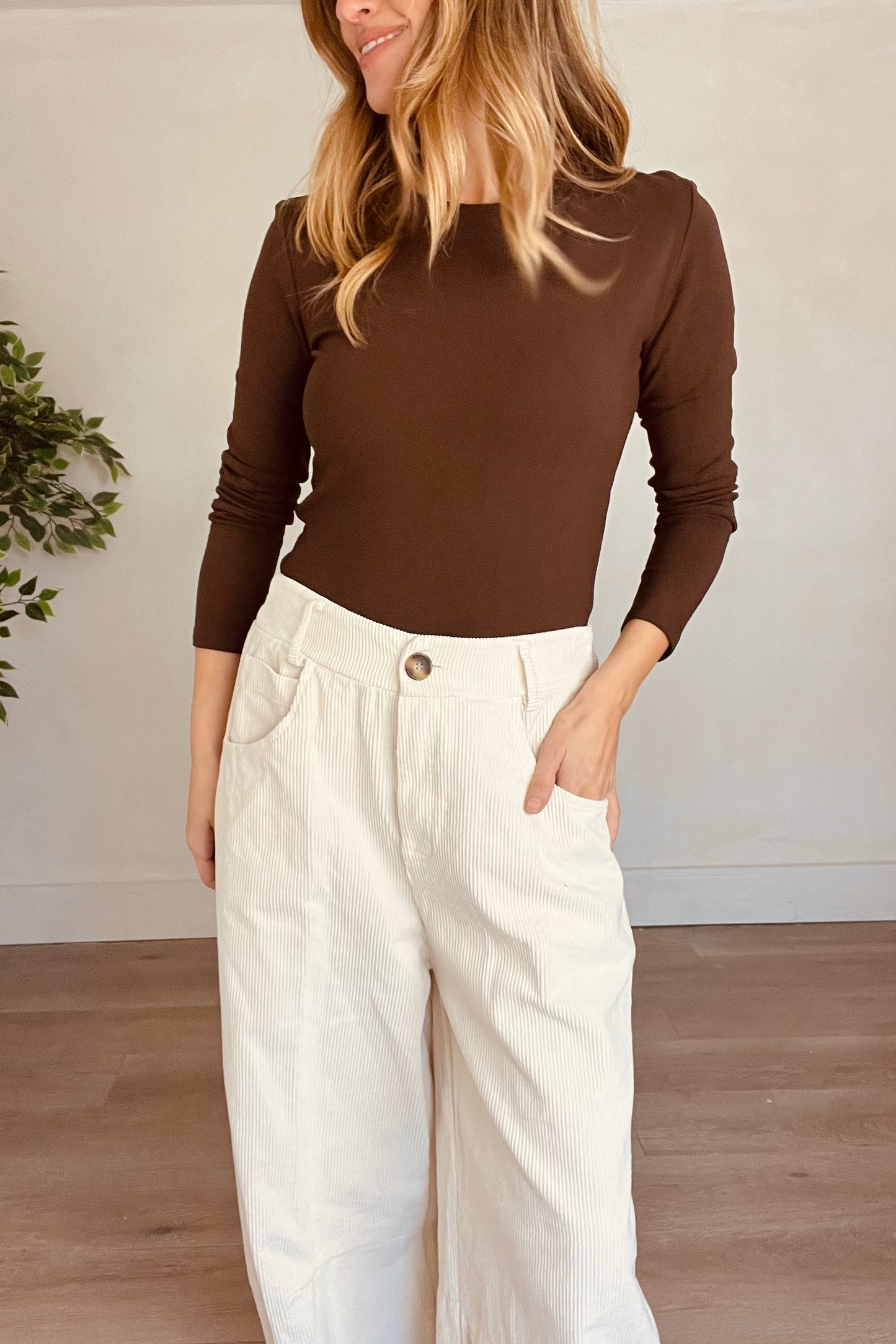 Basic Fleece Lined Top in Brown