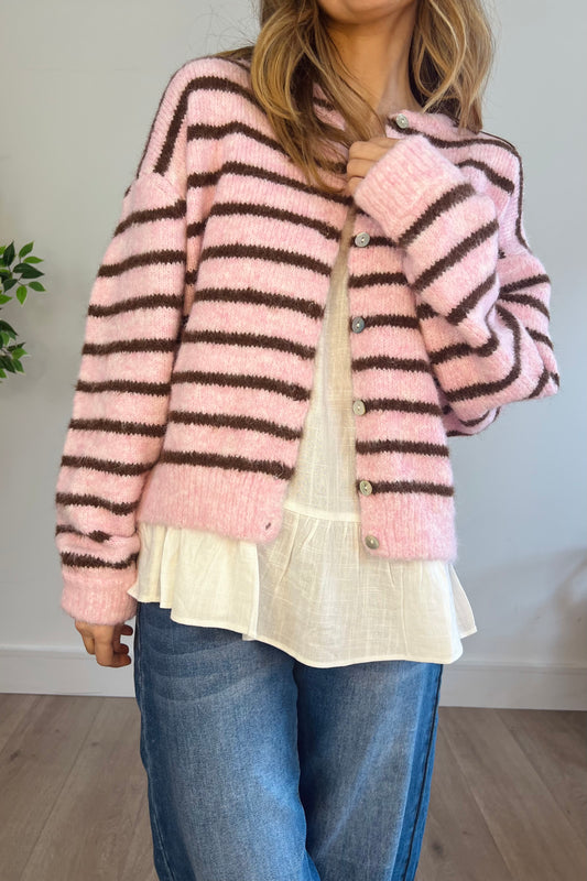 Pink/Brown Stripe Cardigan