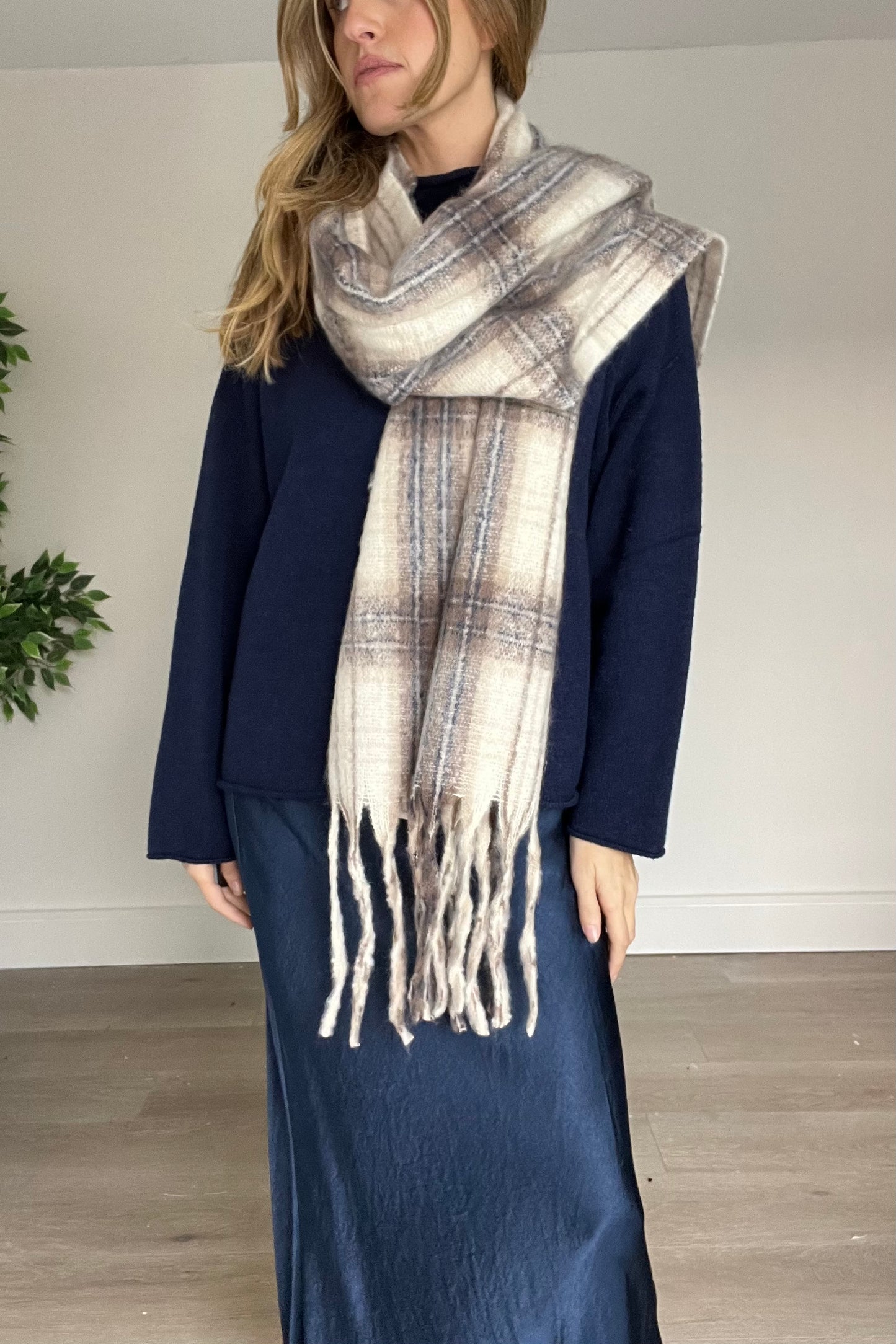 Chunky Knit Check Scarf