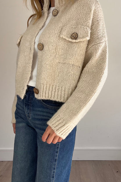 Chunky Knit Crop Cardigan in Cream