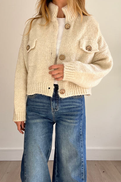 Chunky Knit Crop Cardigan in Cream