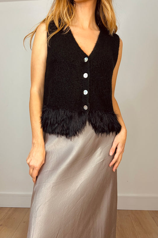 Fur Trim Knit Waistcoat