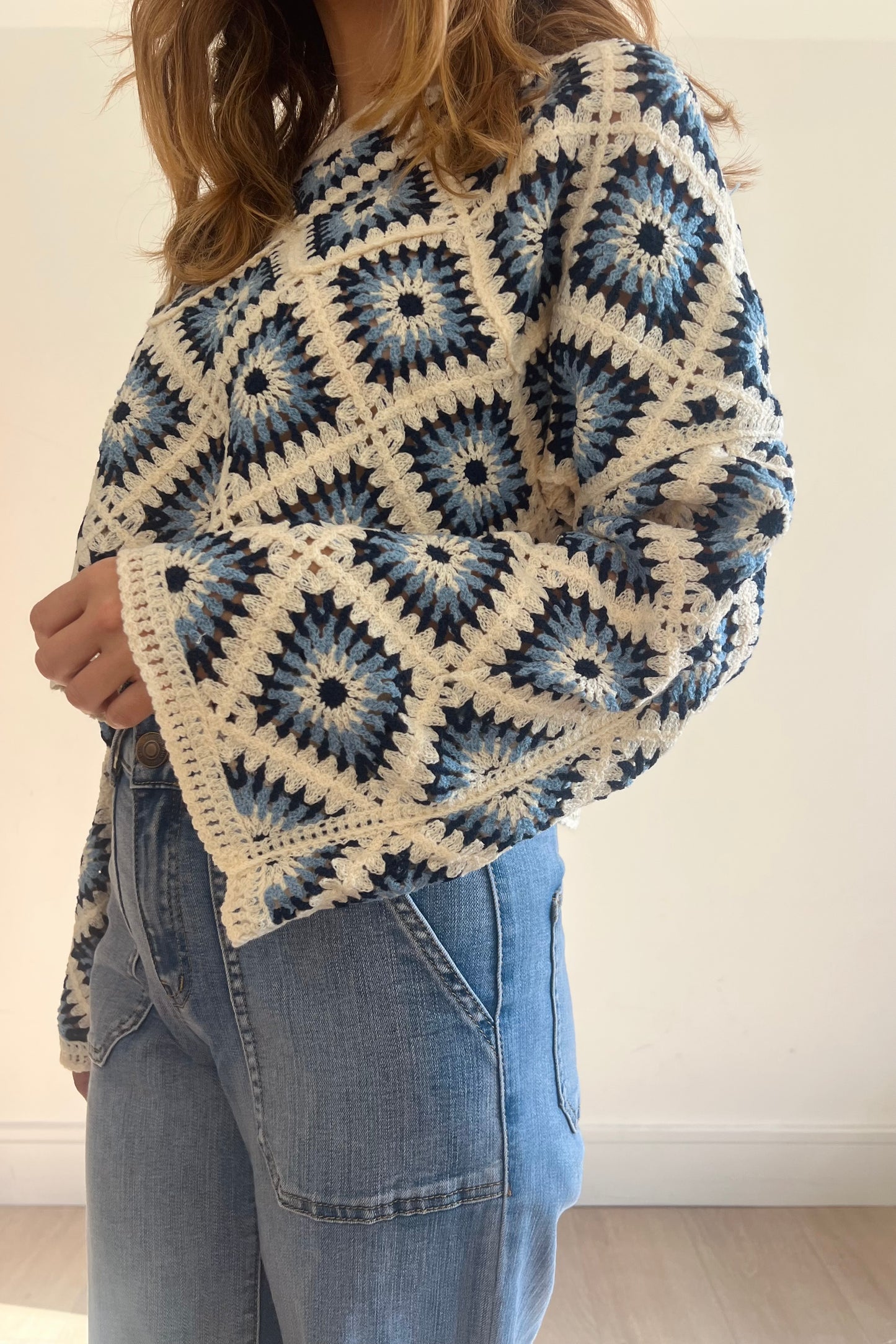 Blue Diamond Pattern Crochet Top