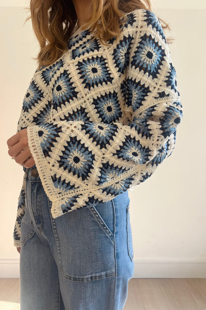 Blue Diamond Pattern Crochet Top