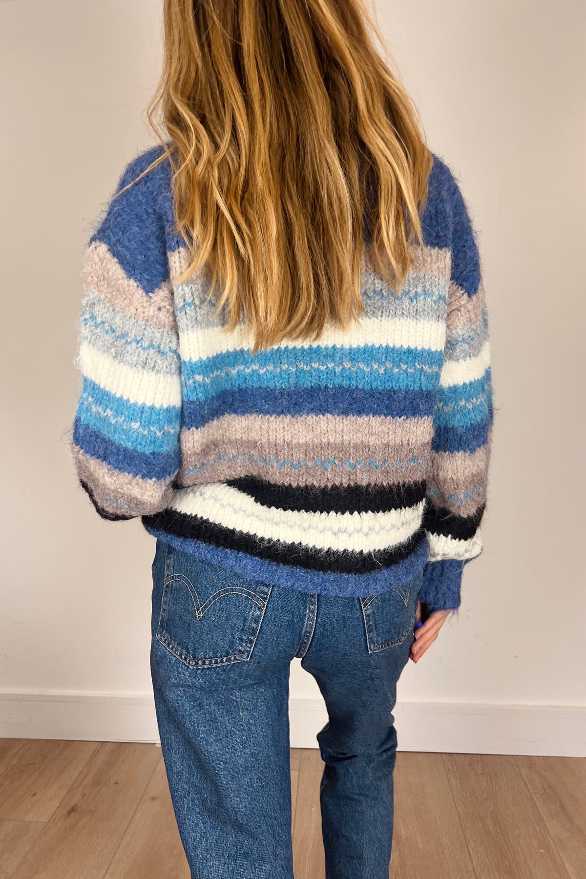 Soft Fluffy Blue Stripe Jumper