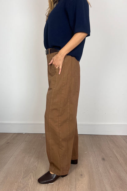 Denim Barrel Trousers in Tobacco