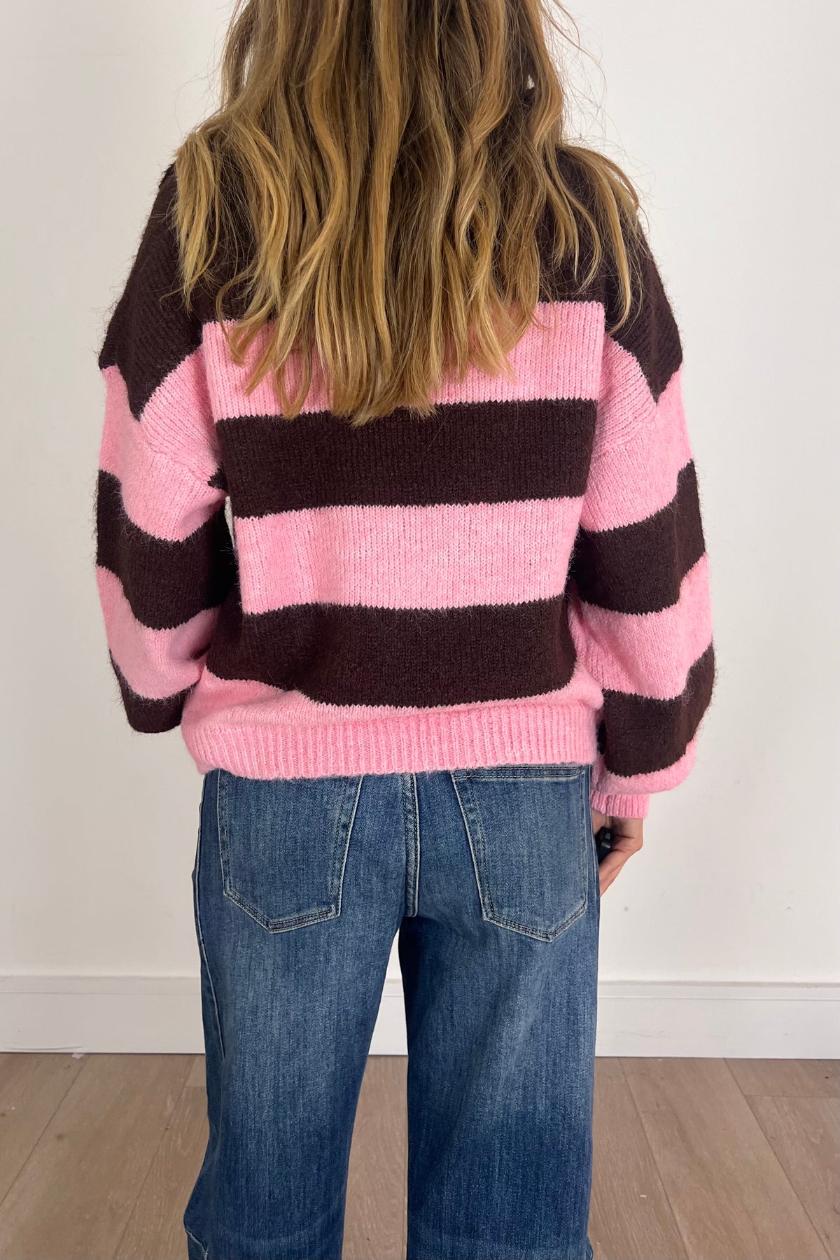 Pink/Brown Knit Jumper With Collar