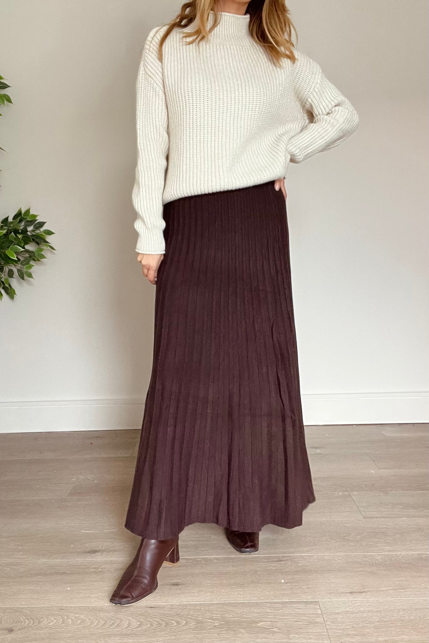 Pleated Knit Maxi Skirt