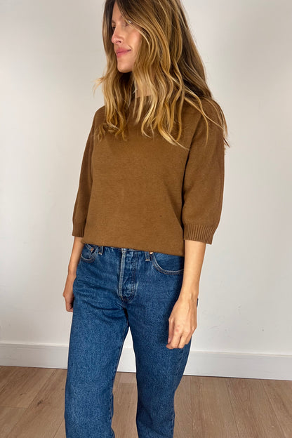 Tobacco 3/4 Sleeve Fine Knit Jumper