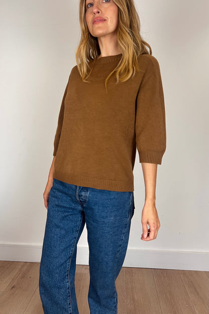 Tobacco 3/4 Sleeve Fine Knit Jumper