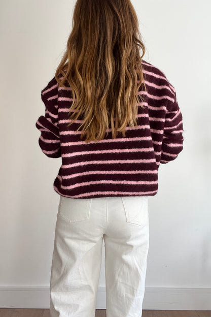 Burgundy/Pink Stripe Cardigan