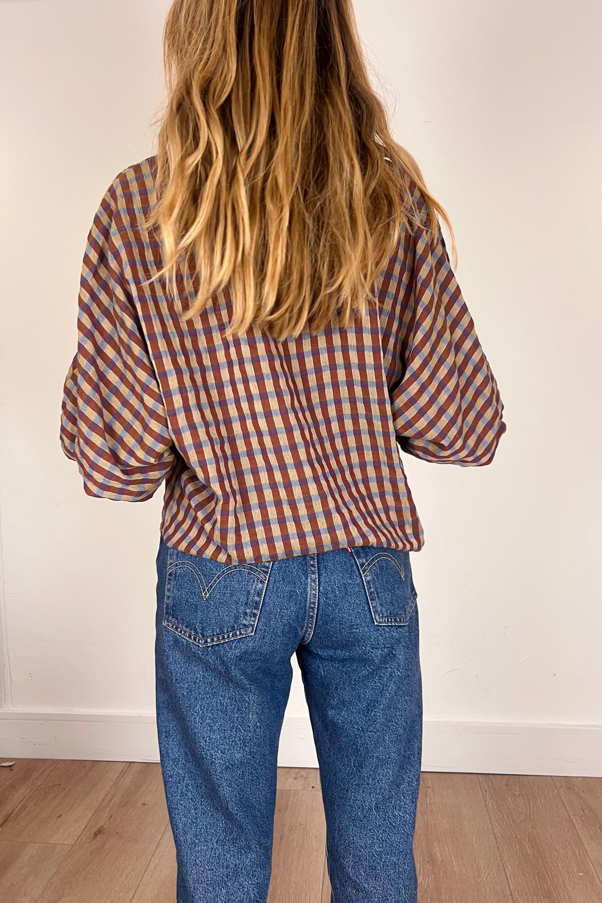 Multi Coloured Check Shirt With Wide Sleeve