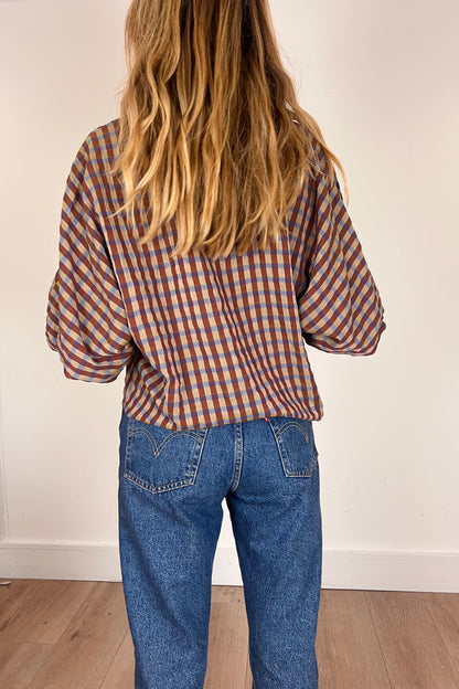 Multi Coloured Check Shirt With Wide Sleeve