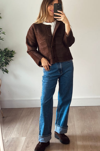 Brown Fluffy Toggle Cardigan