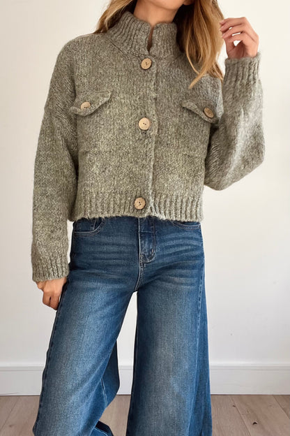 Chunky Knit Crop Cardigan in Cream