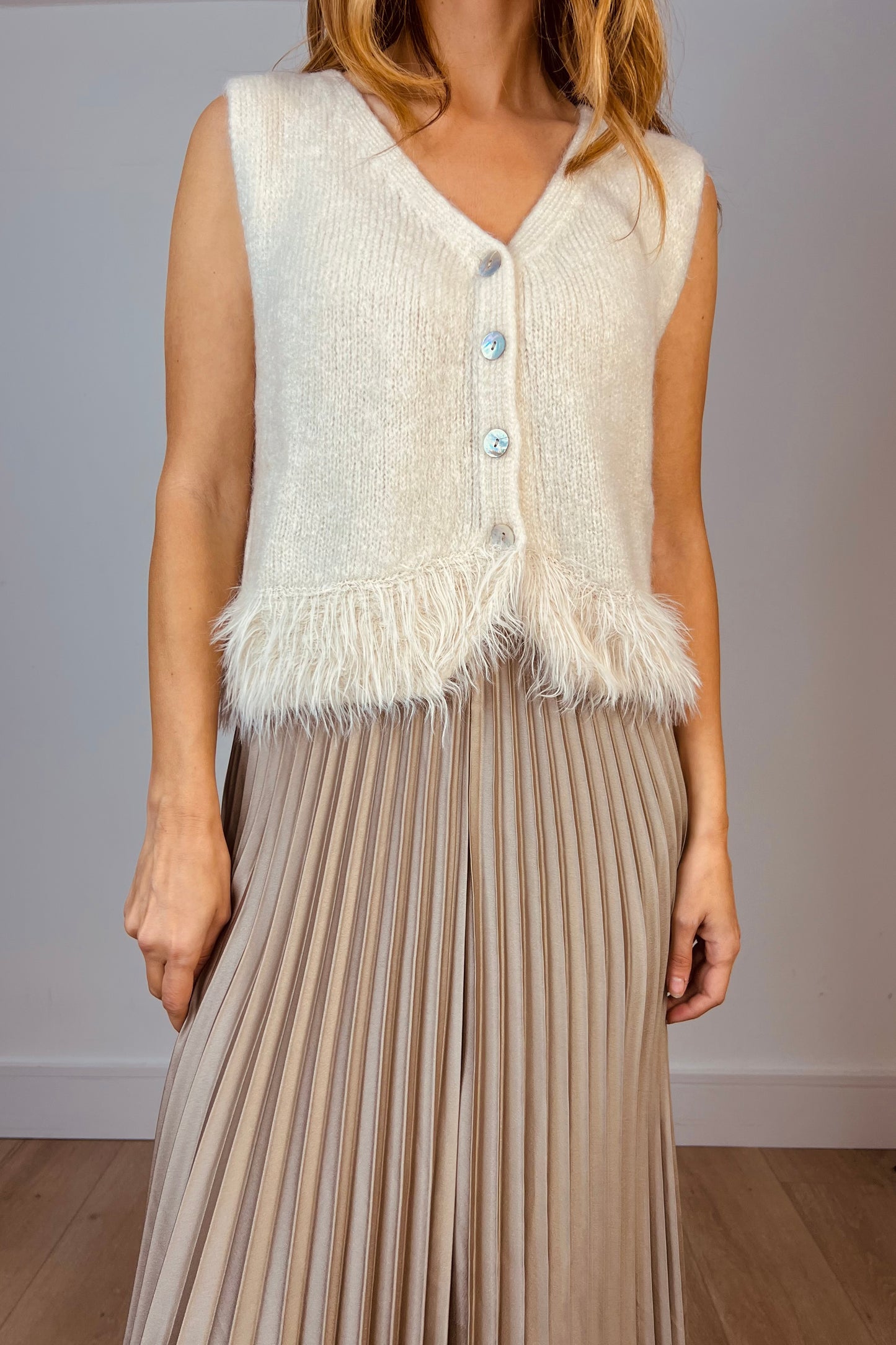 Fur Trim Knit Waistcoat