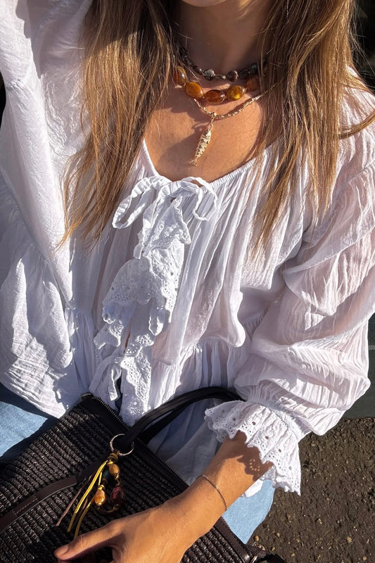 Boho Tie Front Long Sleeve Top