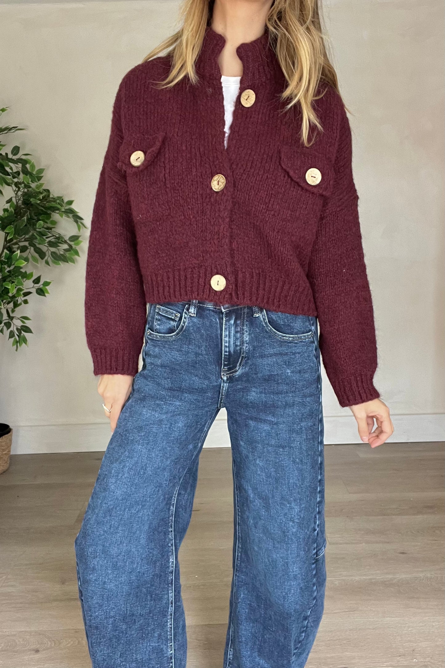 Chunky Knit Crop Cardigan in Cream