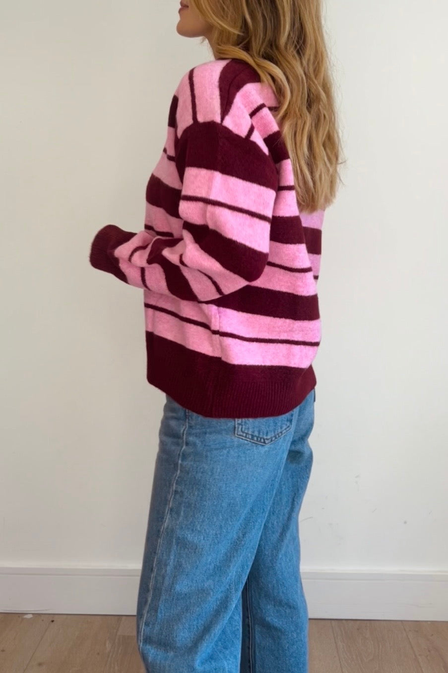 Red/Pink Stripe Polo Style Jumper