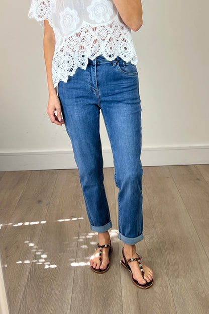 Washed Denim Boyfriend Jeans