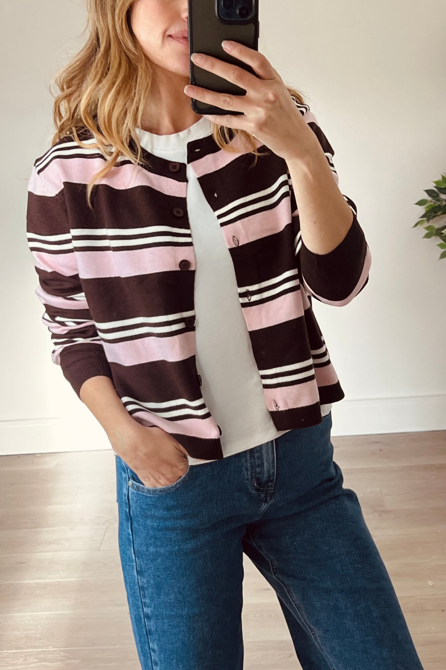 Brown/Pink Button Down Cardigan