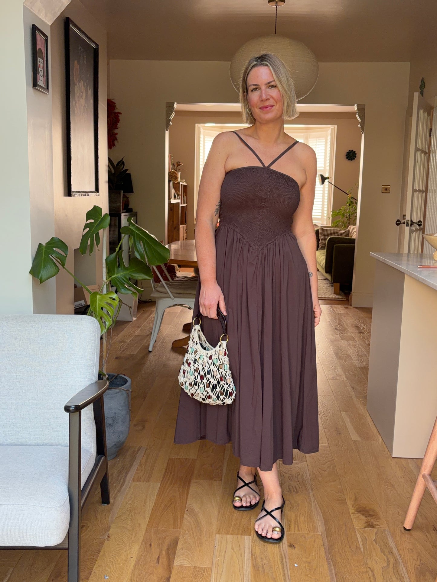 Ruched Bust Brown Dress