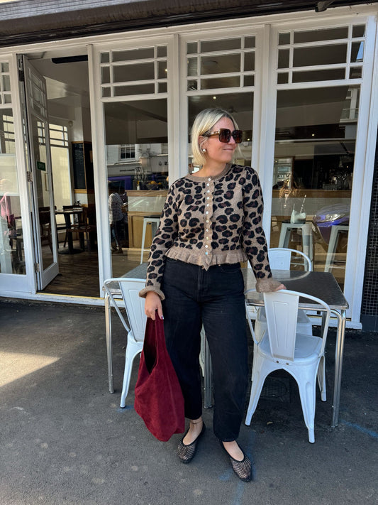 Leopard Frill Detail Cardigan