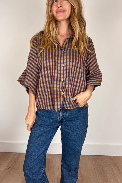 Multi Coloured Check Shirt With Wide Sleeve