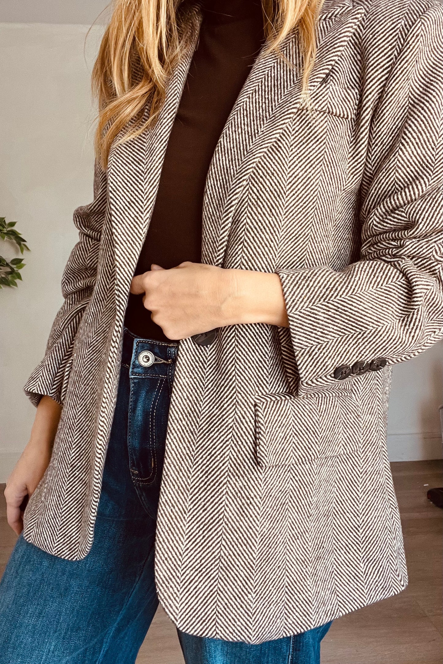 Herringbone Blazer in Brown