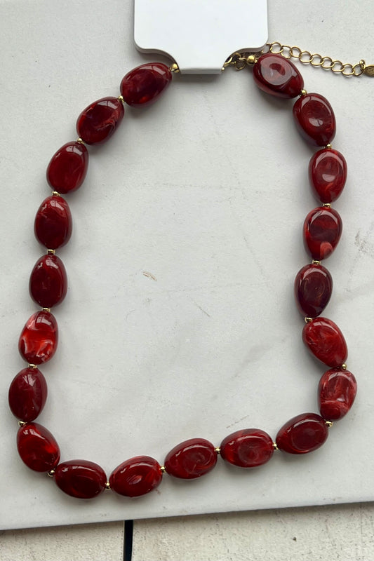 Oval Bead Necklace in Bordeaux
