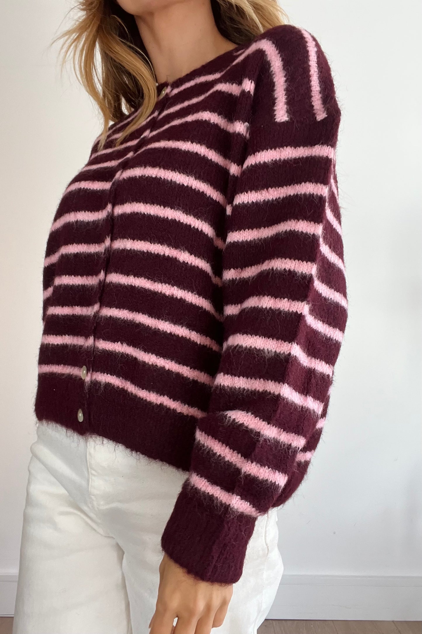 Burgundy/Pink Stripe Cardigan