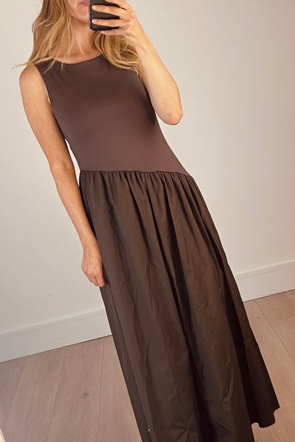 Chocolate Brown Asymmetric Maxi Dress