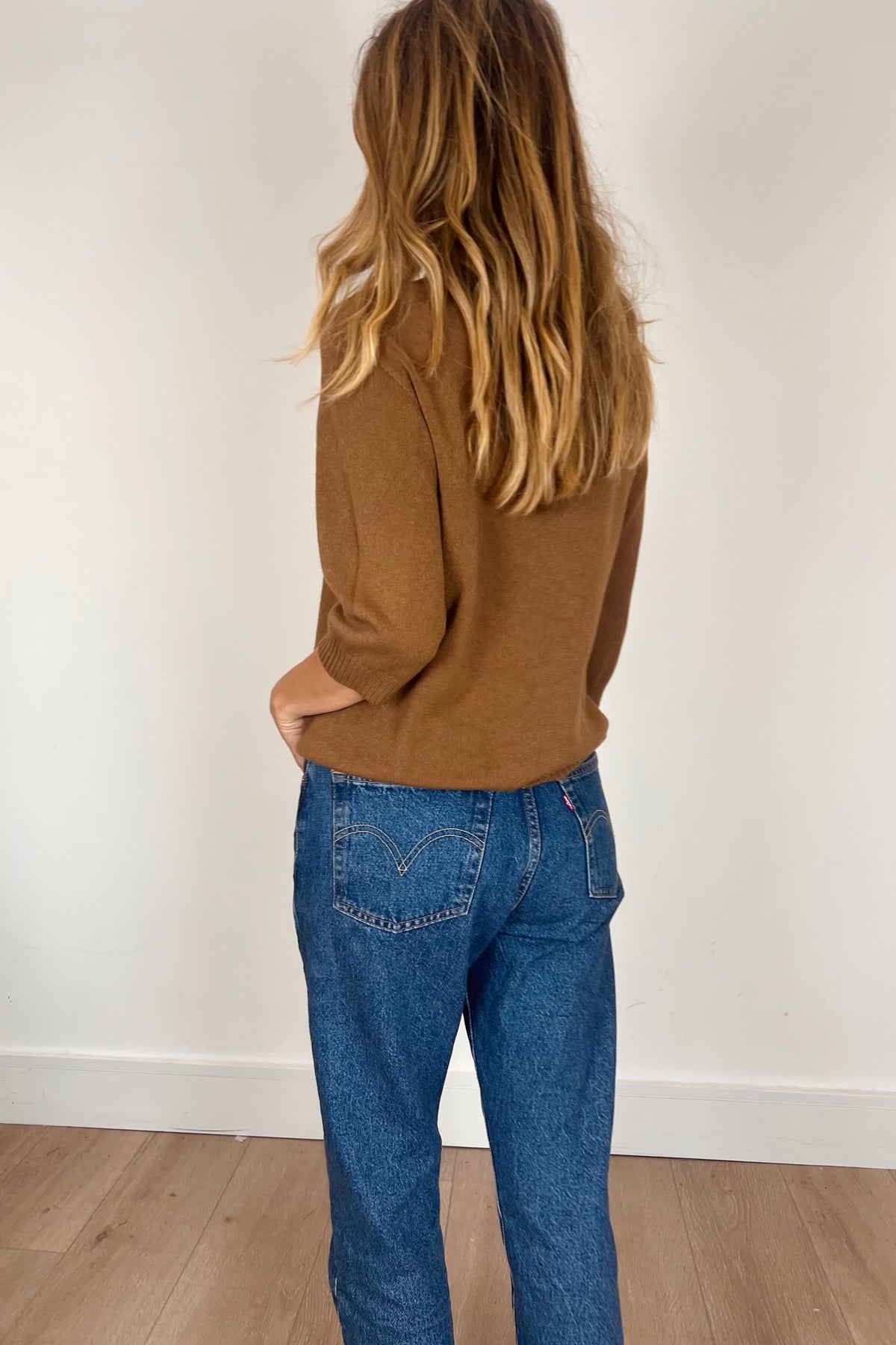 Tobacco 3/4 Sleeve Fine Knit Jumper