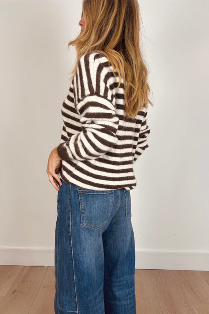 Knitted Stripe V Neck Jumper