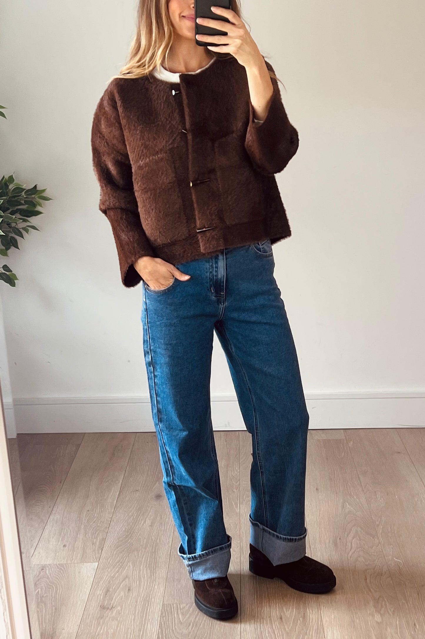 Brown Fluffy Toggle Cardigan