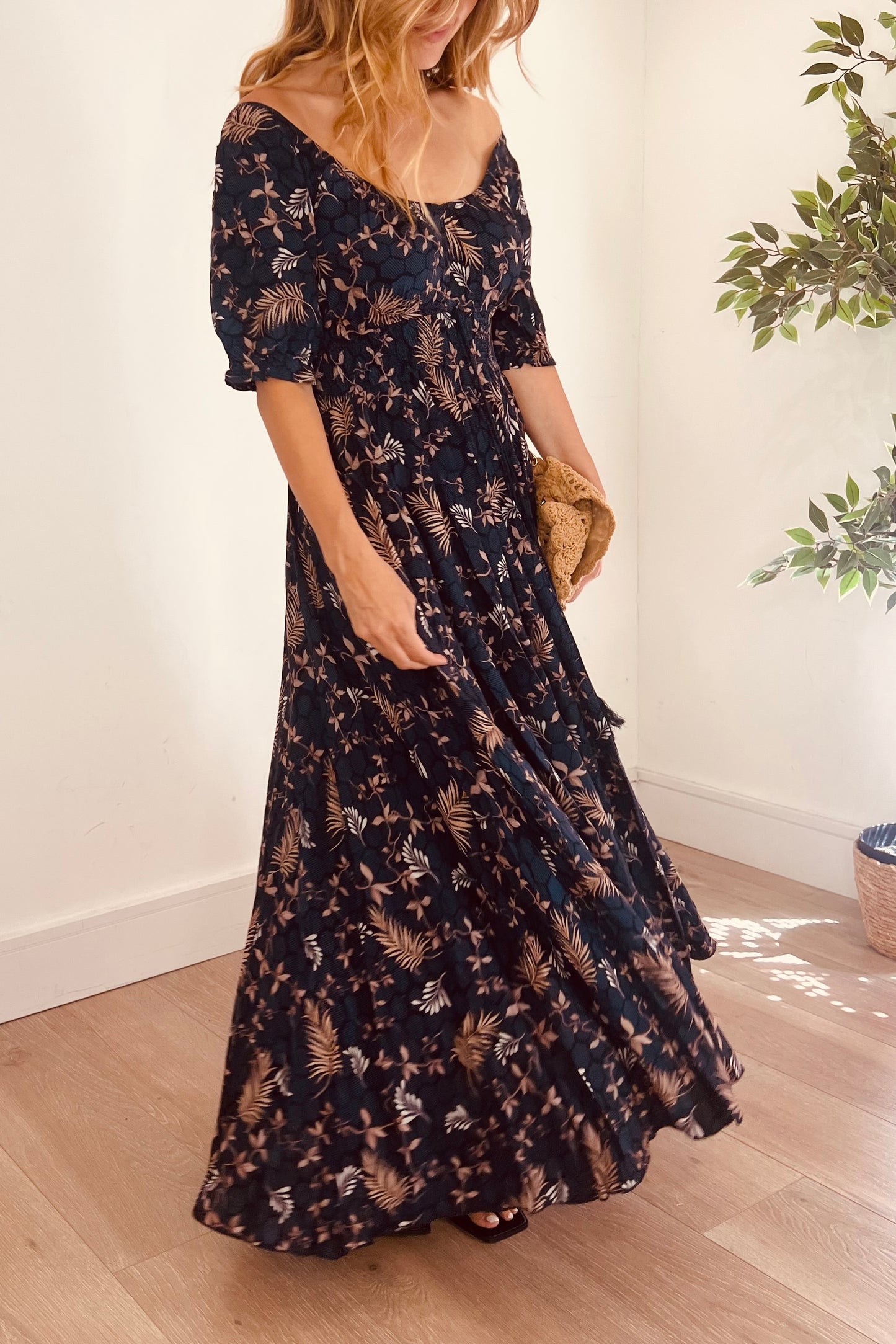 Navy Patterned Maxi Dress