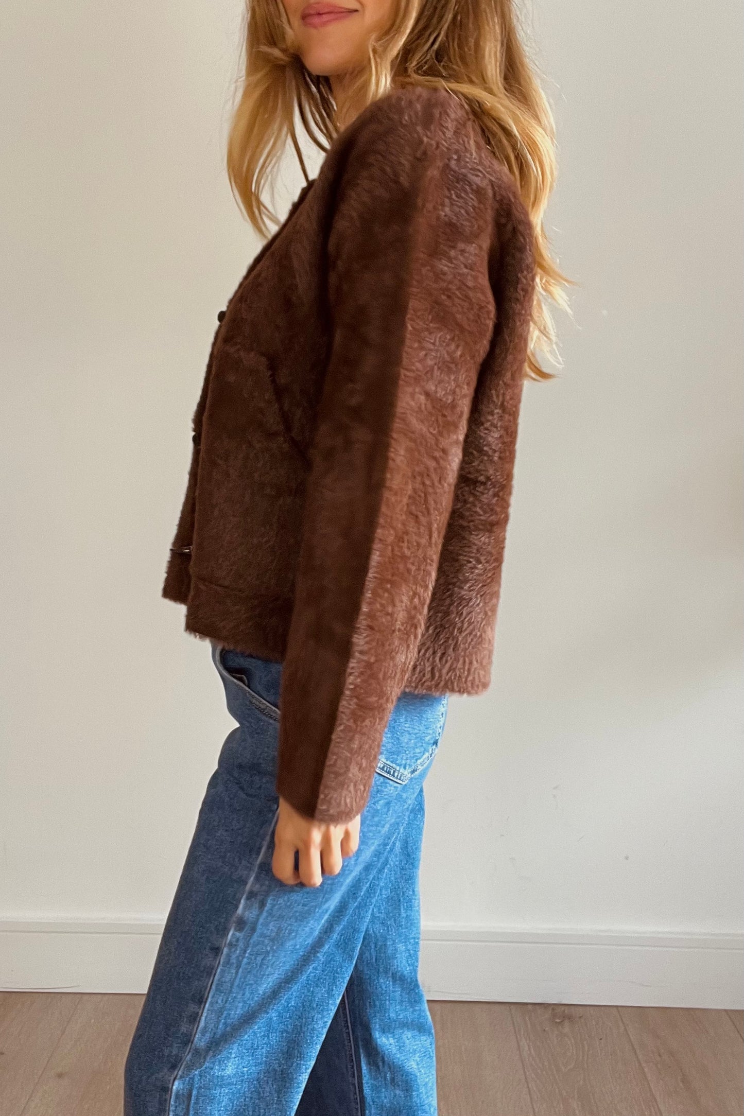 Brown Fluffy Toggle Cardigan