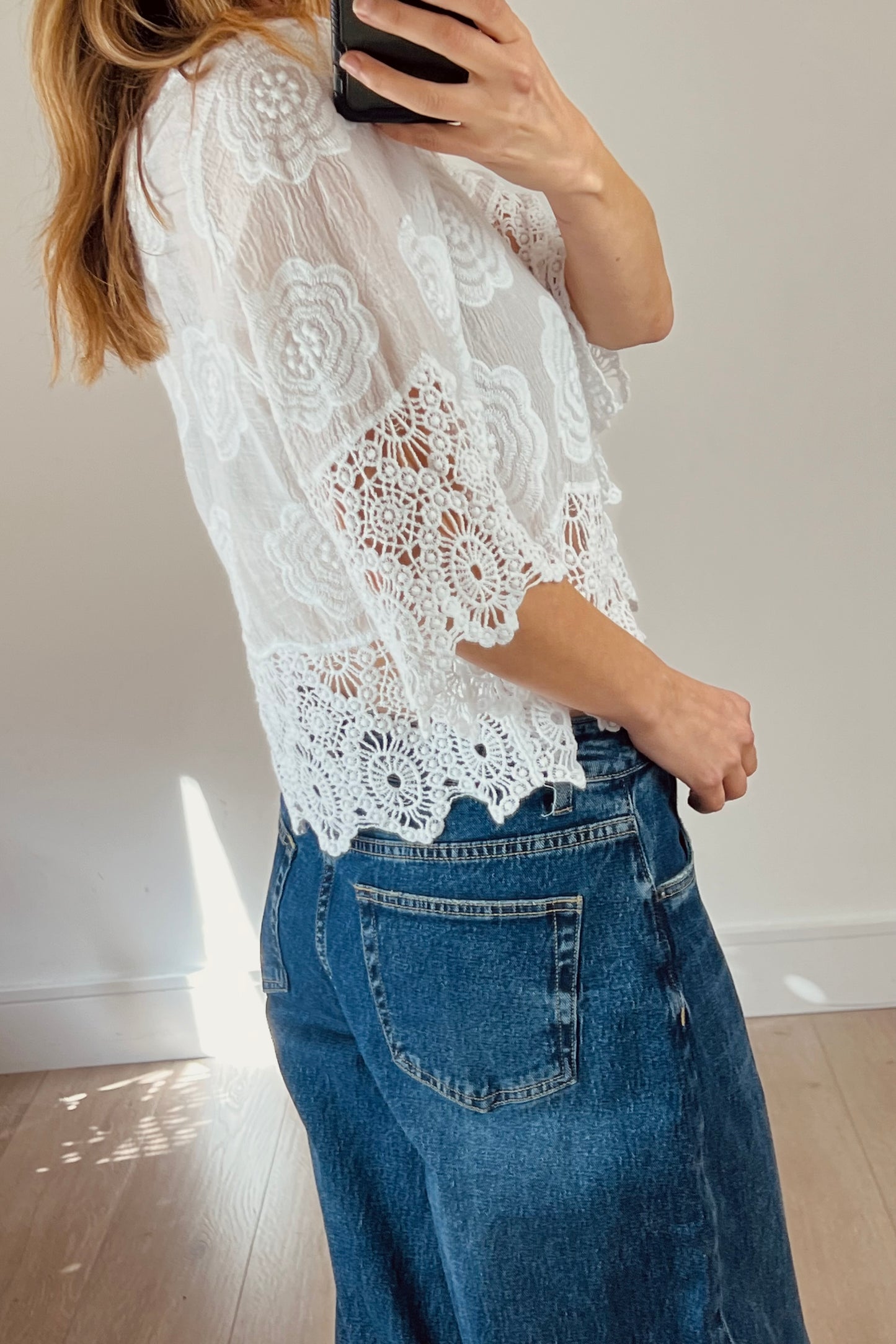 Crochet Detail Crop Cardigan