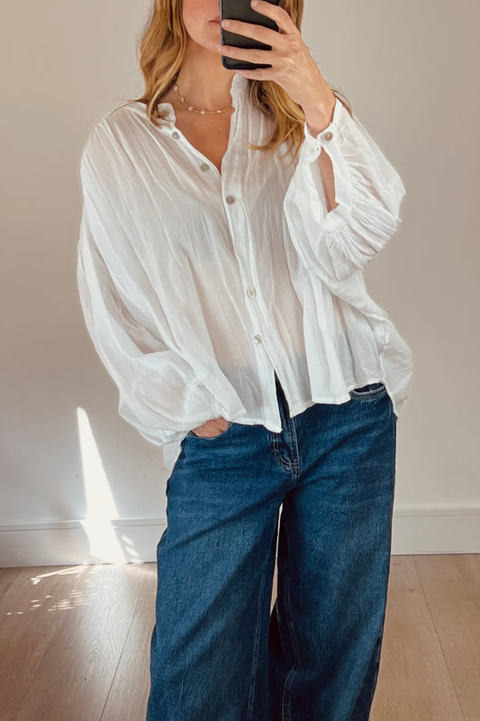 Grandad Collar Floaty Cotton Shirt