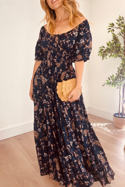 Navy Patterned Maxi Dress