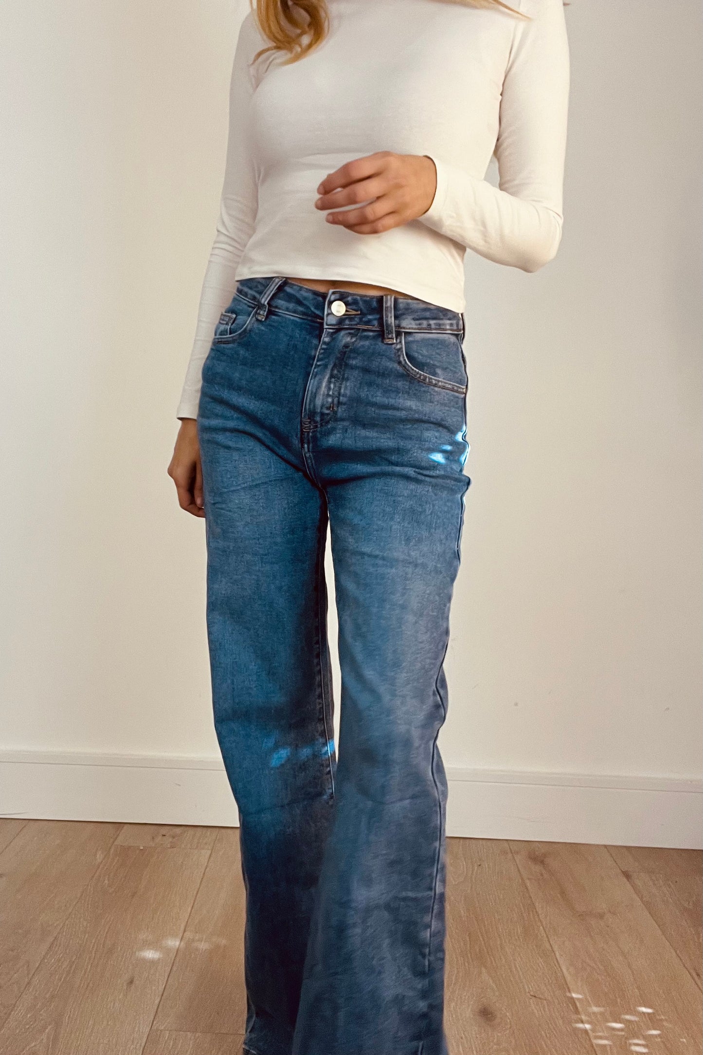Blue High Waist Wide Leg Jeans
